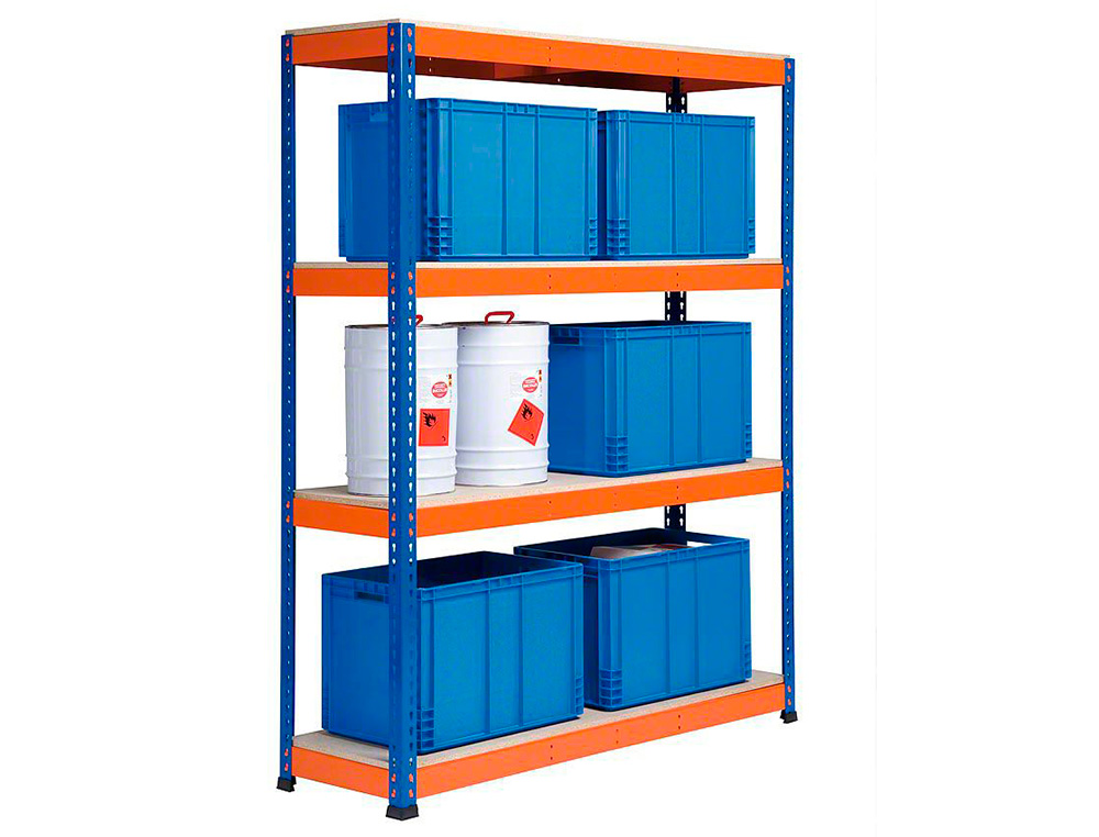 ESTANTE METALICA AR STABIL XL 200X150X60 CM 4 PRATELEIRAS 430 KG POR PRATELEIRA SEM PARAFUSOS COR CINZA AZUL/LARANJA