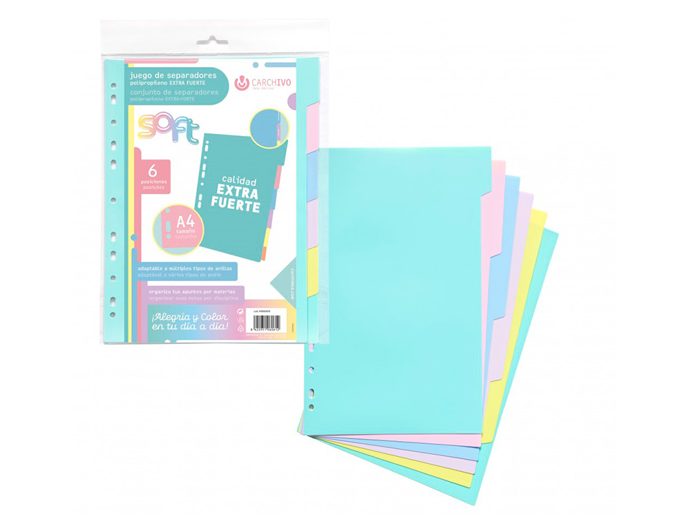 SEPARADOR CARCHIVO POLIPROPILENO SOFT EXTRA FORTE DIN A4 MULTIPERFURADO CONJUNTO DE 6 POSICOES