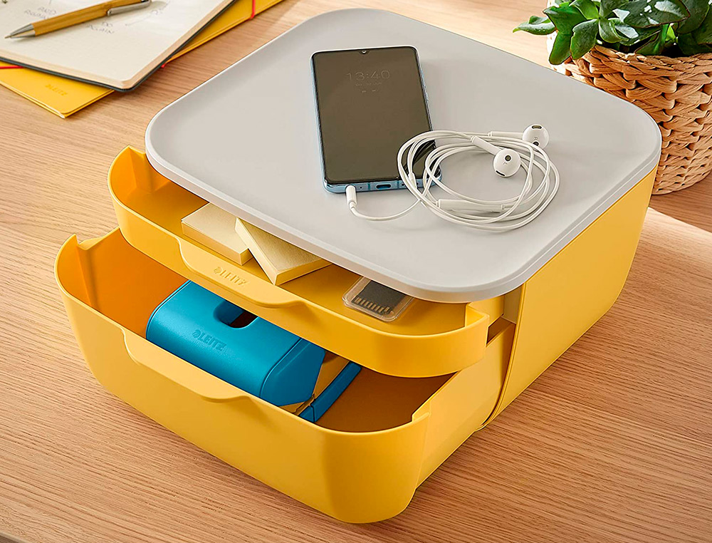 MODULO DE GAVETAS PARA SECRETARIA LEITZ COSY 2 GAVETAS COR AMARELO