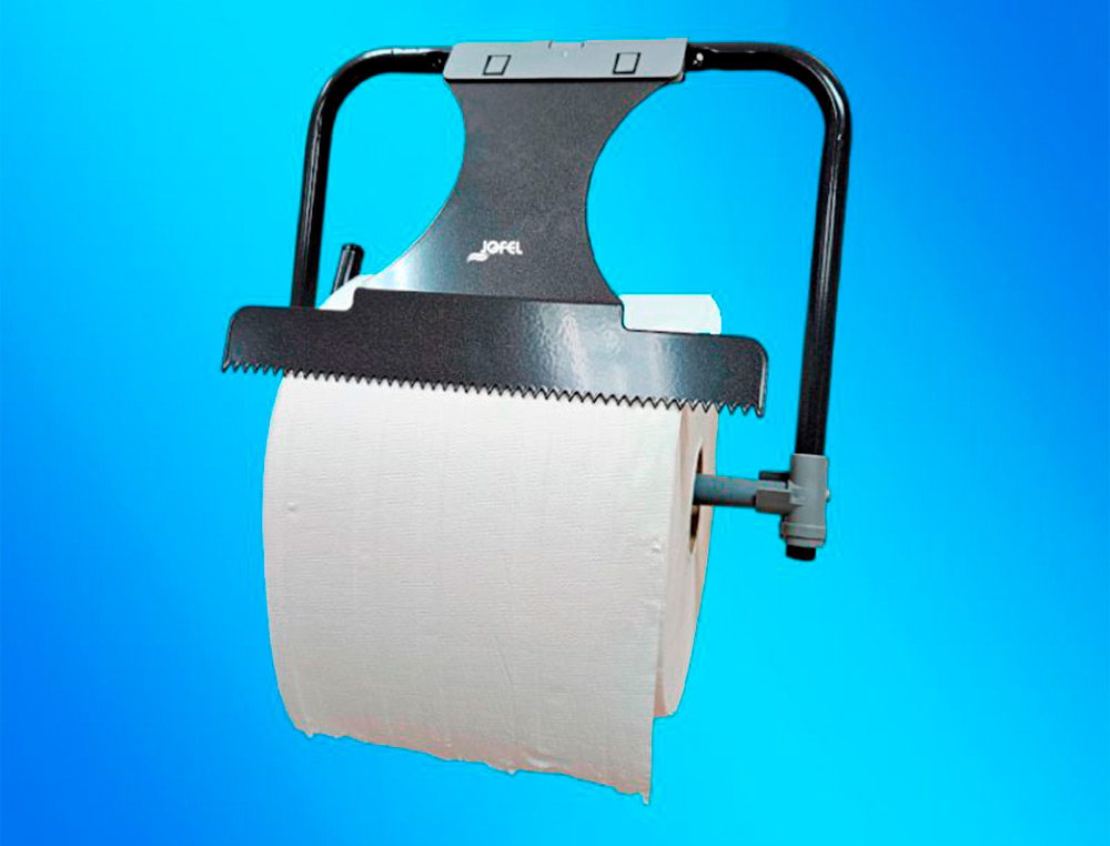 SUPORTE DE BOBINES INDUSTRIAL JOFEL METALICO DE PAREDE COM SERRA DE CORTE PARA BOBINES ATE 500 M 435X416X285 MM