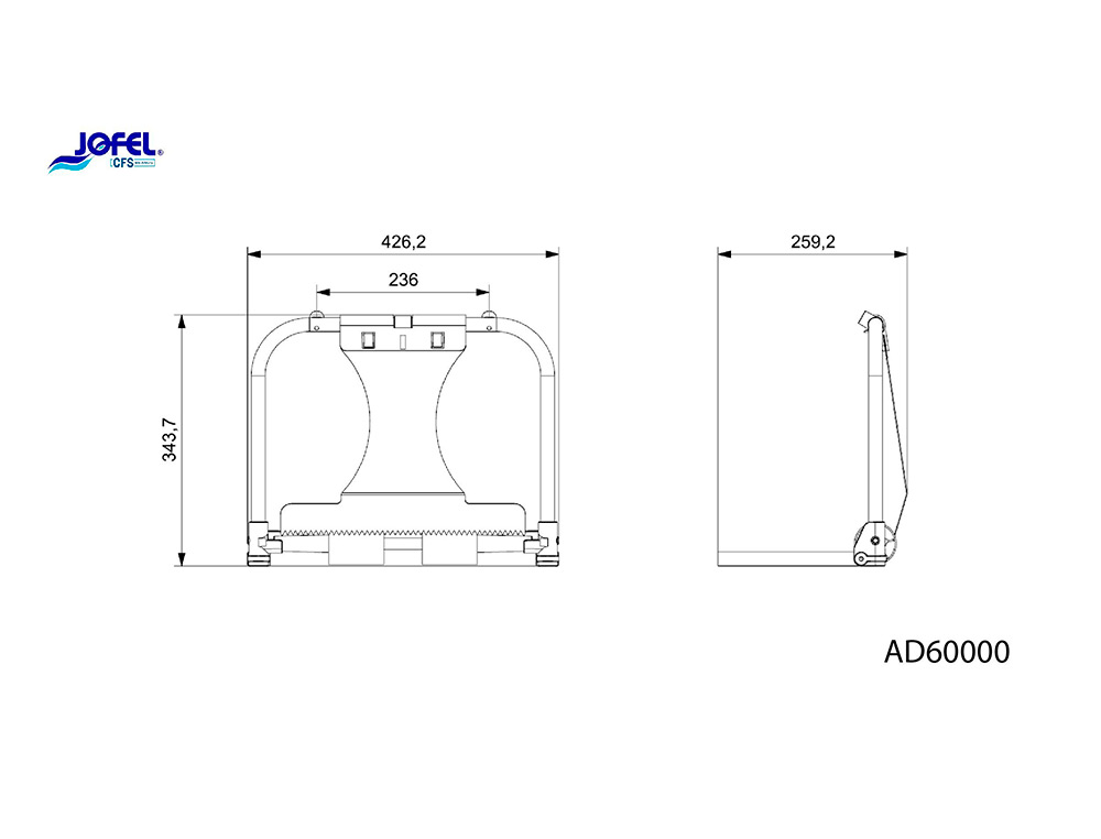 SUPORTE DE BOBINES INDUSTRIAL JOFEL METALICO DE PAREDE COM SERRA DE CORTE PARA BOBINES ATE 500 M 435X416X285 MM