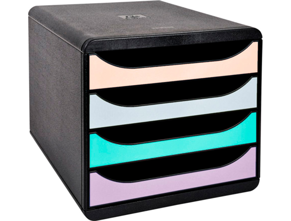 BLOCO CLASSIFICADOR DE SECRETARIA EXACOMPTA BIG-BOX AQUAREL PRETO 4 GAVETAS CORES PASTEL GLOSSY