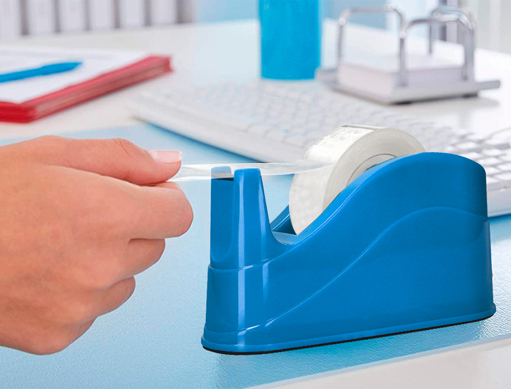 DESENROLADOR DE SECRETARIA Q-CONNECT PLASTICO PARA FITAS DE 66 MT COR AZUL 220X100X70 MM
