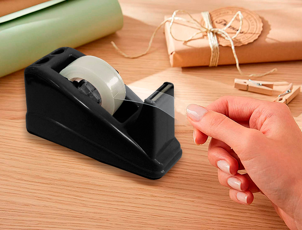 DESENROLADOR SECRETARIA Q-CONNECT PLASTICO PARA FITAS DE 33 MT COR PRETO 135X58X60 MM