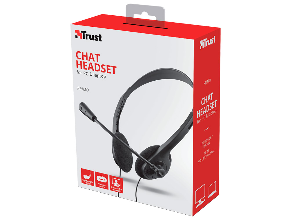 AURICULAR TRUST PRIMO CHAT HEADSET PARA PC E LAPTOP COMP. CABO 1,8 M COM MICROFONE CONEXAO JACK 3.5 MM COR PRETO