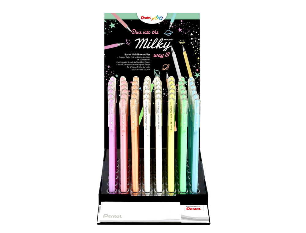 EXPOSITOR ROLLER PENTEL K108 COM 4 DUZIAS E 7 CORES PASTEL 0,8 MM CONTEM 6 PEAS DE CADA COR
