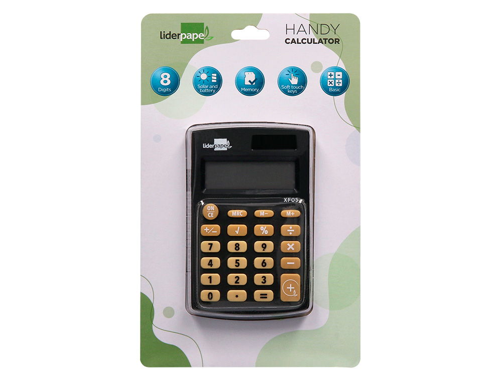 CALCULADORA LIDERPAPEL DE BOLSO XF05 8 DIGITOS SOLAR E PILHAS COR PRETO 98X62X8 MM