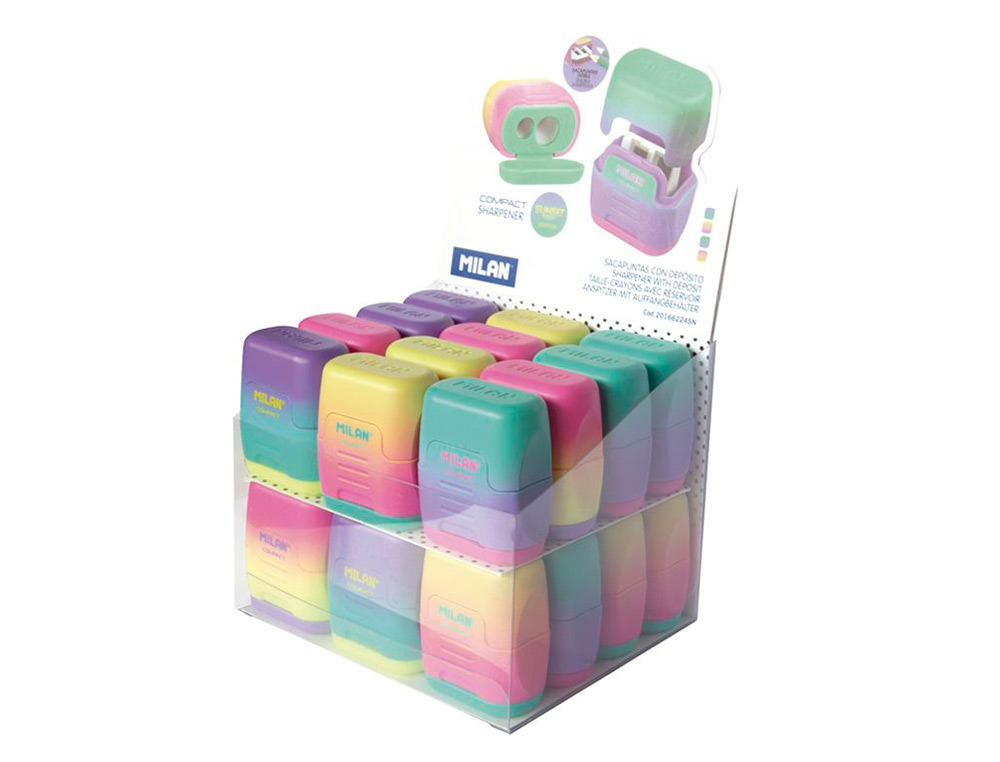 APARA LAPIS MILAN COMPACT SUNSET PLASTICO 2 USOS CORES SORTIDAS