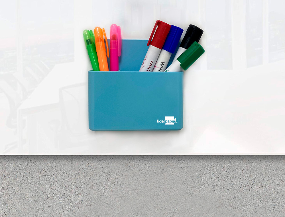 PORTA LAPIS LIDERPAPEL PLASTICO MAGNETICO COR AZUL 125X75X40 MM