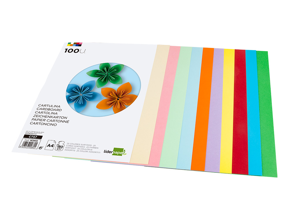 CARTOLINA LIDERPAPEL DIN A4 180 GR 25 CORES SORTIDAS PACK DE 100 UNIDADES