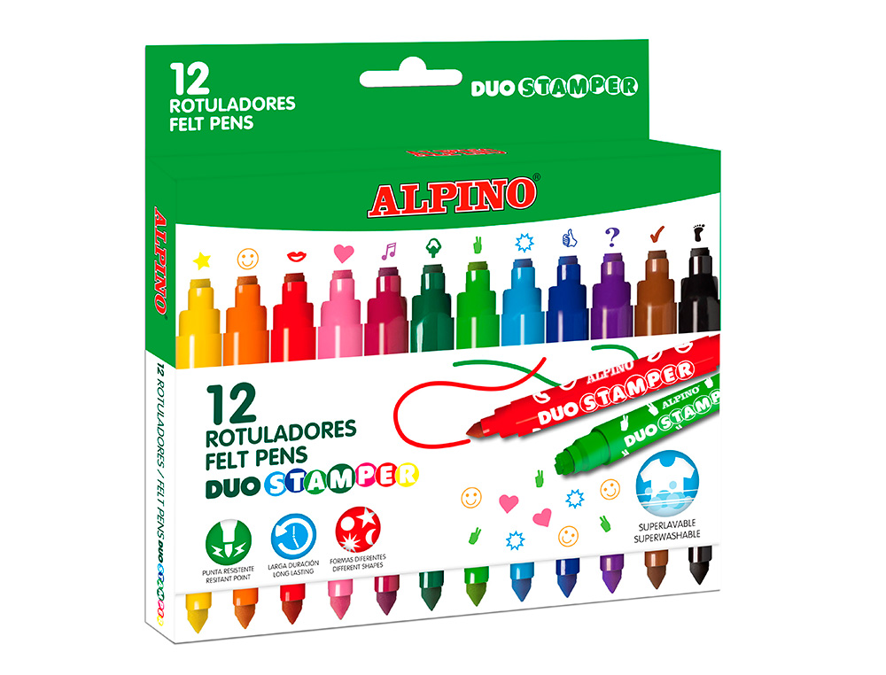 MARCADOR ALPINO DUO STAMPER CAIXA DE 12 UNIDADES CORES SORTIDAS