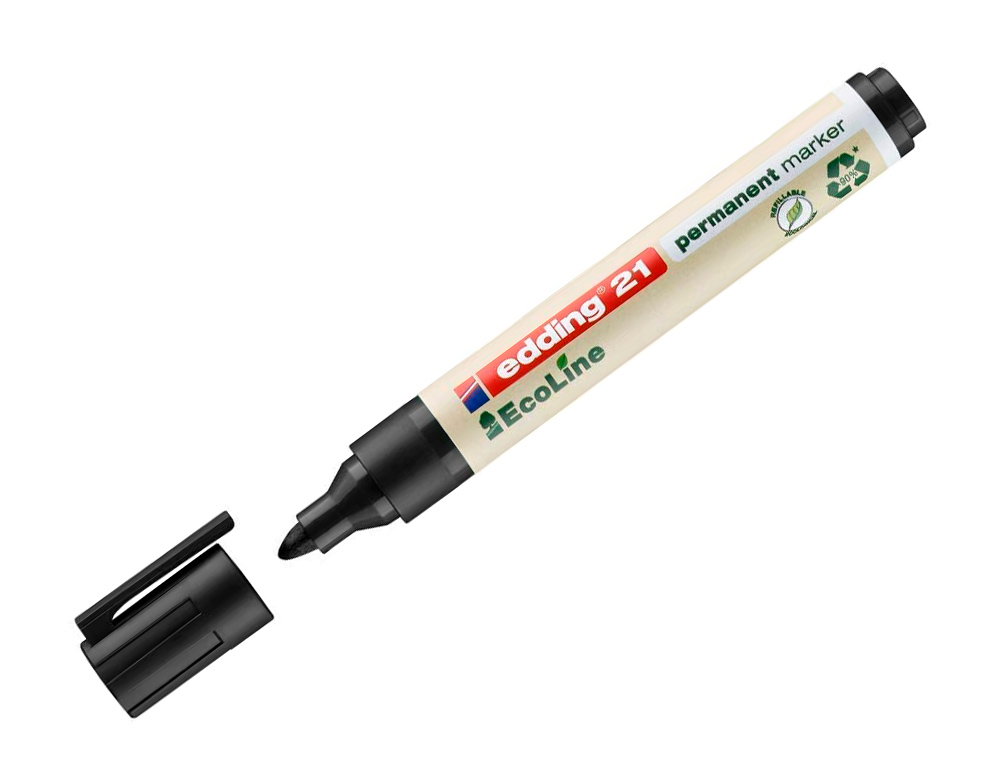 MARCADOR EDDING 21 MARCADOR PERMANENTE ECOLINE 90% RECICLADO COR PRETO PONTA REDONDA 1,5-3 MM RECARREGAVEL
