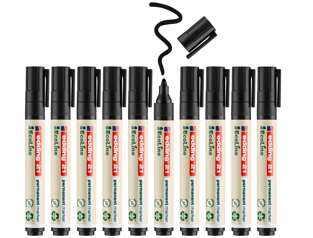 MARCADOR EDDING 21 MARCADOR PERMANENTE ECOLINE 90% RECICLADO COR PRETO PONTA REDONDA 1,5-3 MM RECARREGAVEL