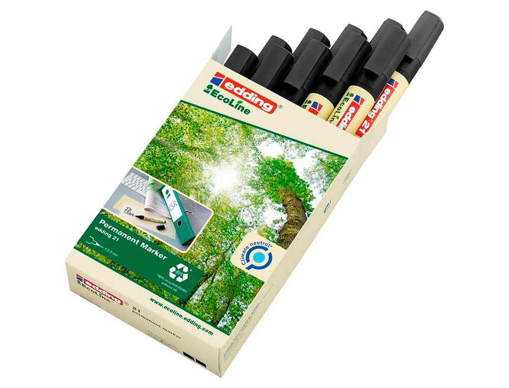 MARCADOR EDDING 21 MARCADOR PERMANENTE ECOLINE 90% RECICLADO COR PRETO PONTA REDONDA 1,5-3 MM RECARREGAVEL