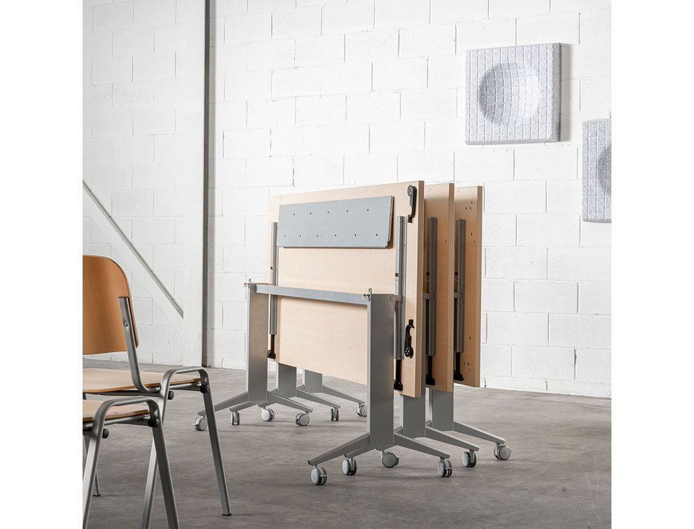 MESA DE ESCRITORIO ROCADA 140X80CM COM TABULEIRO REBATIVEL 90 ACABAMENTO FD01 ALUMINIO/FAIA