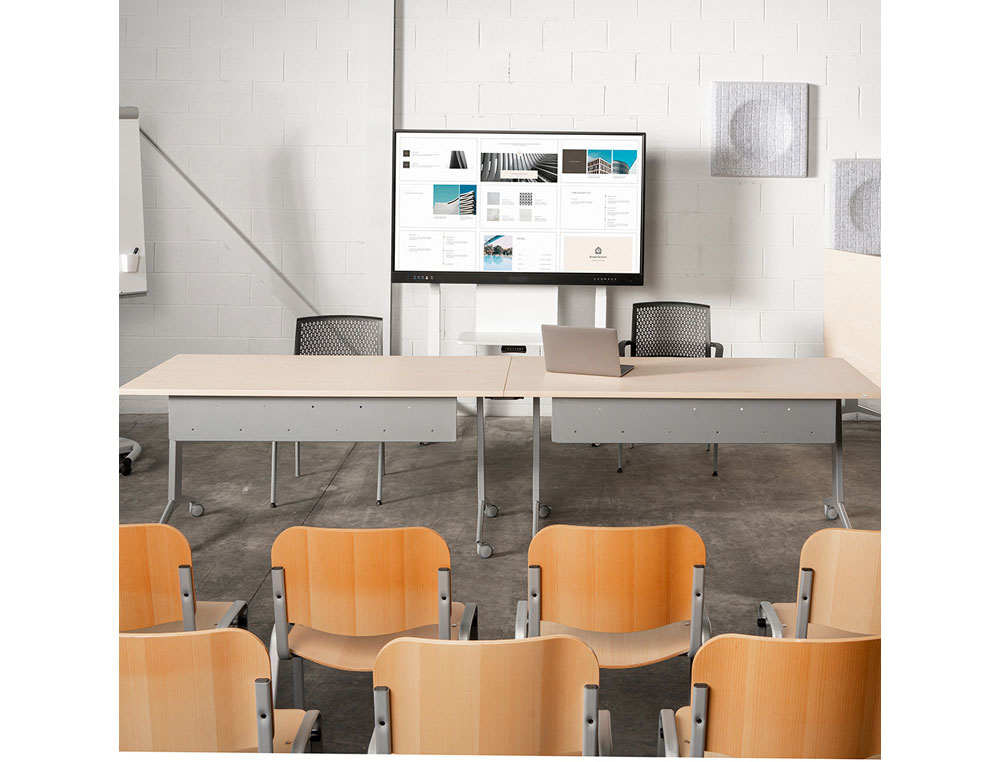 MESA DE ESCRITORIO ROCADA 160X80CM COM TABULEIRO REBATIVEL 90 ACABAMENTO FD02 ALUMINIO/CINZA