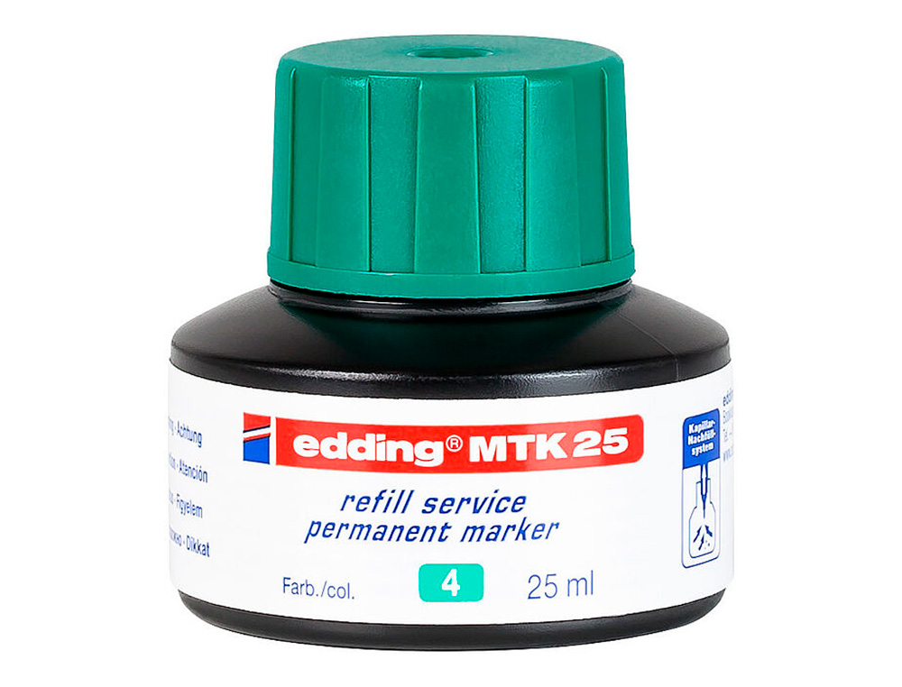 TINTA MARCADOR EDDING MTK-25 COM SISTEMA CAPILAR COR VERDE FRASCO DE 25 ML