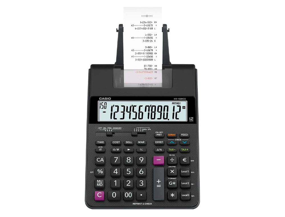 CALCULADORA CASIO HR-150RCE IMPRESSORA ECRA LC PAPEL 58 MM IMPRESSAO BICOLOR 12 DIGITOS AC/DC COR PRETO