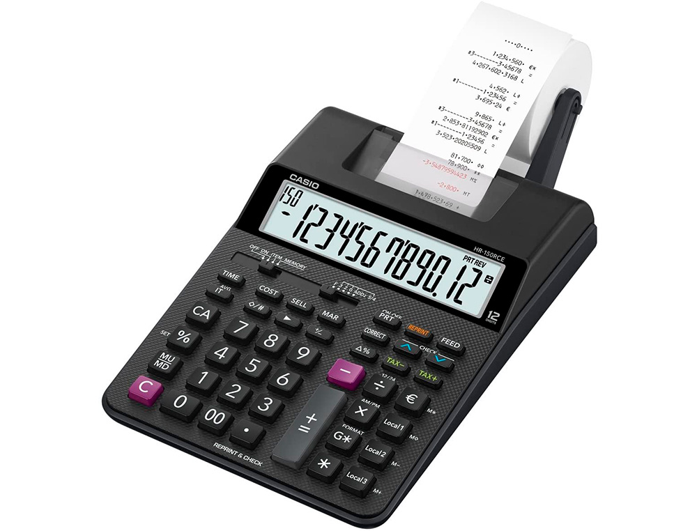 CALCULADORA CASIO HR-150RCE IMPRESSORA ECRA LC PAPEL 58 MM IMPRESSAO BICOLOR 12 DIGITOS AC/DC COR PRETO