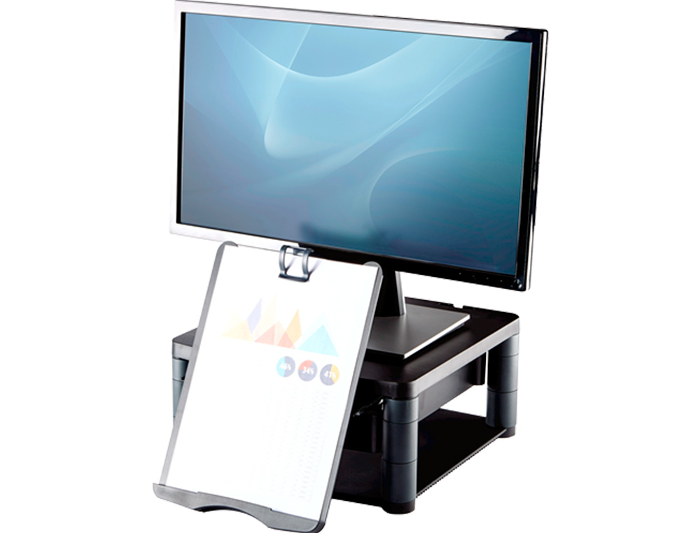 SUPORTE FELLOWES PARA MONITOR PLUS AJUSTAVEL EM 5 ALTURAS 64 MM A 165 MM ATE 36 KG COR GRAFITE 165X335X344 MM