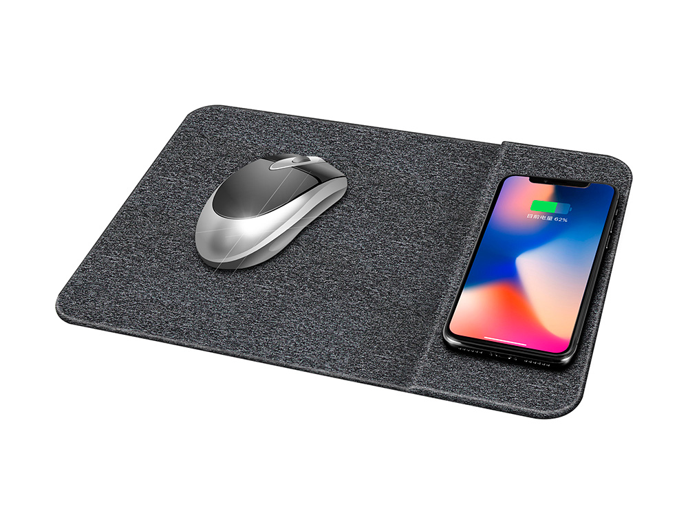 TAPETE DE RATO Q-CONNECT COM CARREGADOR SEM FIOS COR CINZENTA 300X220 MM