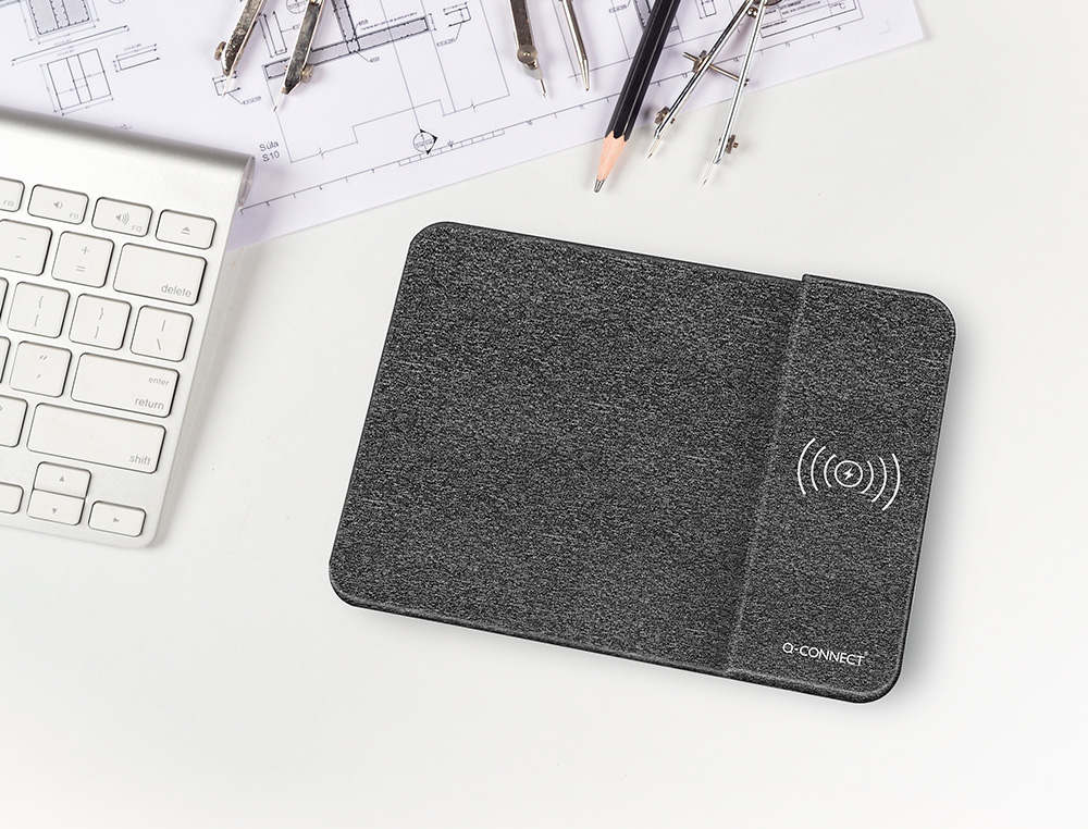 TAPETE DE RATO Q-CONNECT COM CARREGADOR SEM FIOS COR CINZENTA 300X220 MM