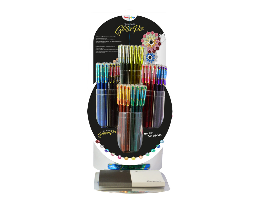 ROLLER PENTEL K110 DUAL METALLIC EXPOSITOR COM 8 DUZIAS E 12 CORES SORTIDAS