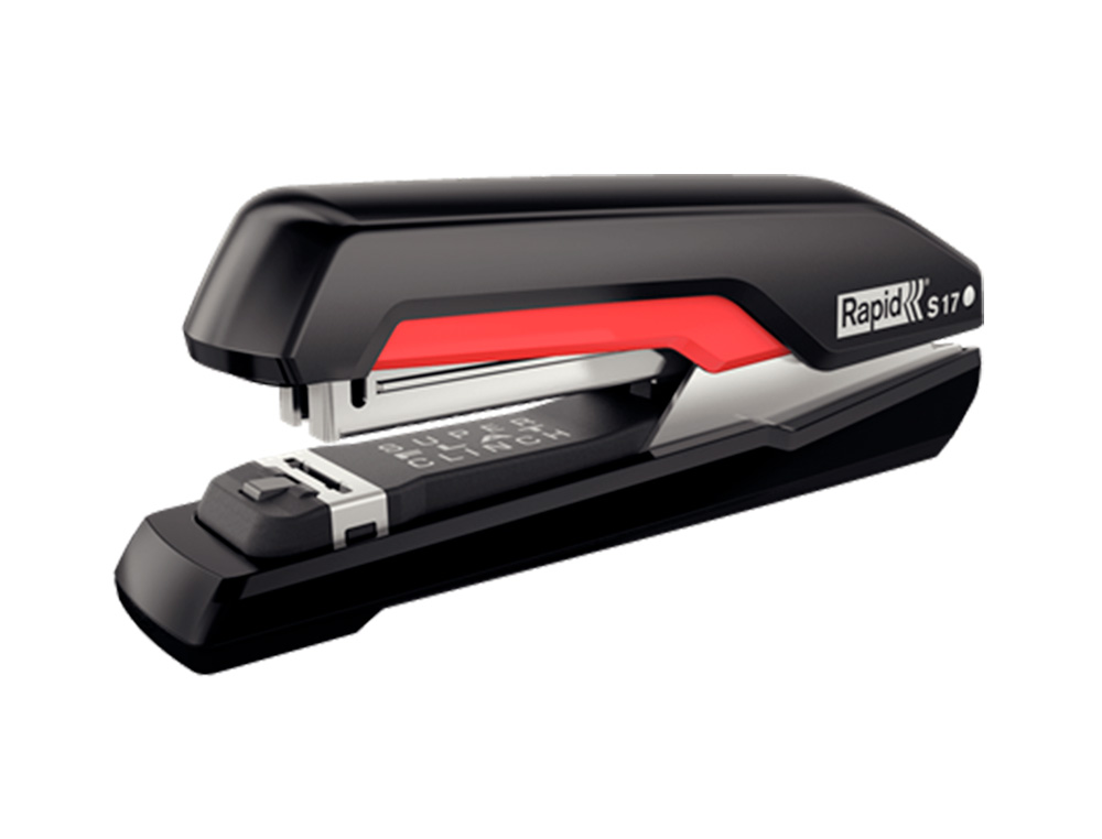 AGRAFADOR RAPID S17 FULLSTRIP PLASTICO CAPACIDADE 30 FOLHAS USA AGRAFES 24/6 E 26/6 COR PRETO/VERMELHO