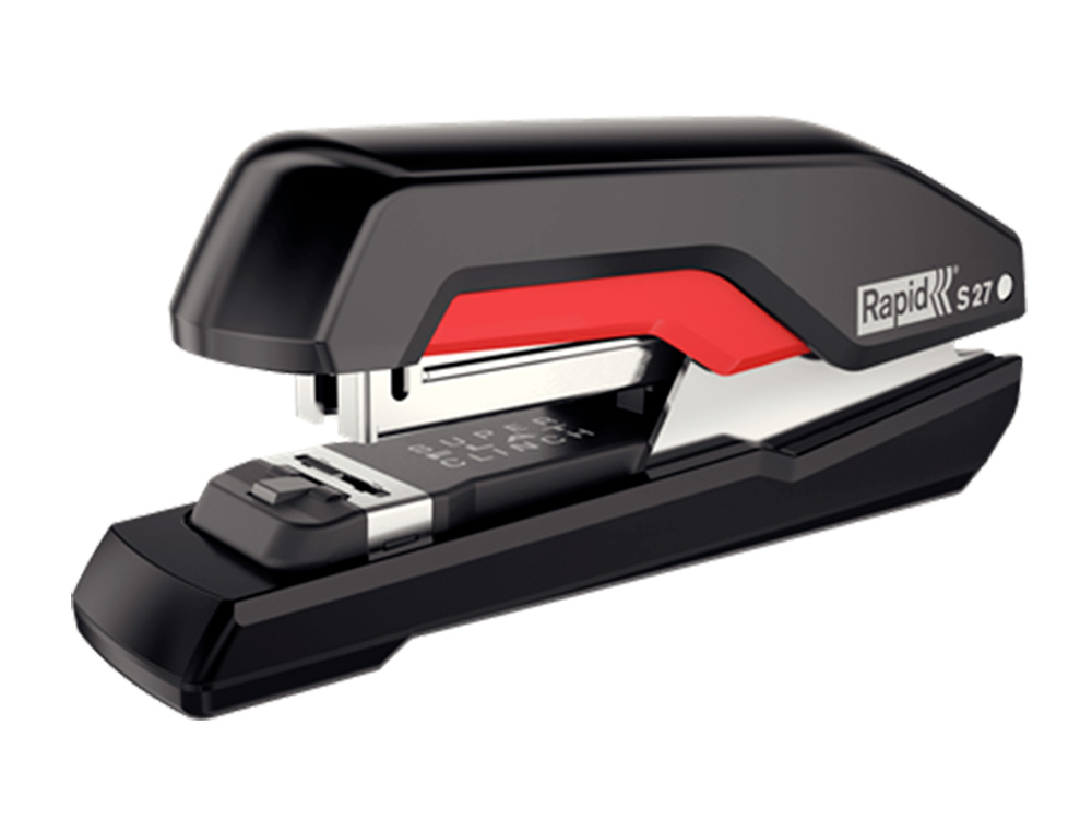 AGRAFADOR RAPID S27 FULLSTRIP PLASTICO CAPACIDADE 30 FOLHAS USA AGRAFES 24/6 E 26/6 COR PRETO/VERMELHO