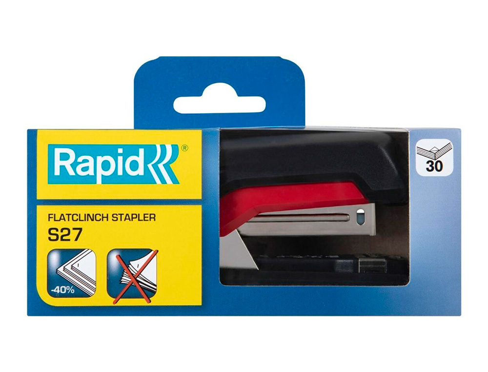 AGRAFADOR RAPID S27 FULLSTRIP PLASTICO CAPACIDADE 30 FOLHAS USA AGRAFES 24/6 E 26/6 COR PRETO/VERMELHO