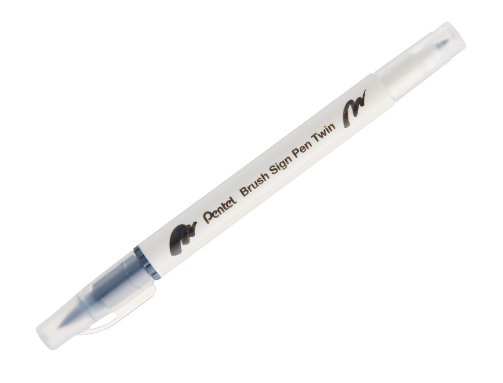 PINCEL PENTEL BRUSH SIGN PEN COM PONTA DUPLA COR CINZA CLARO