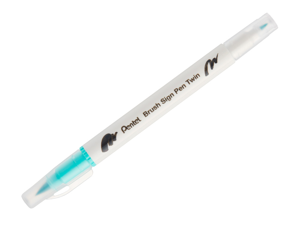 PINCEL PENTEL BRUSH SIGN PEN COM PONTA DUPLA COR VERDE ESMERALDA