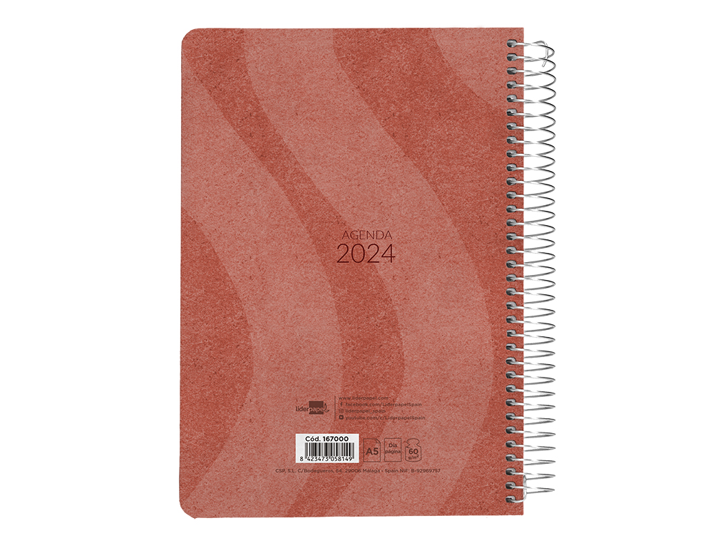 AGENDA ESPIRAL LIDERPAPEL SYROS 15X21 CM 2024 DIA PAGINA ESPIRAL SIMPLES PAPEL 60 GR COR VERMELHO