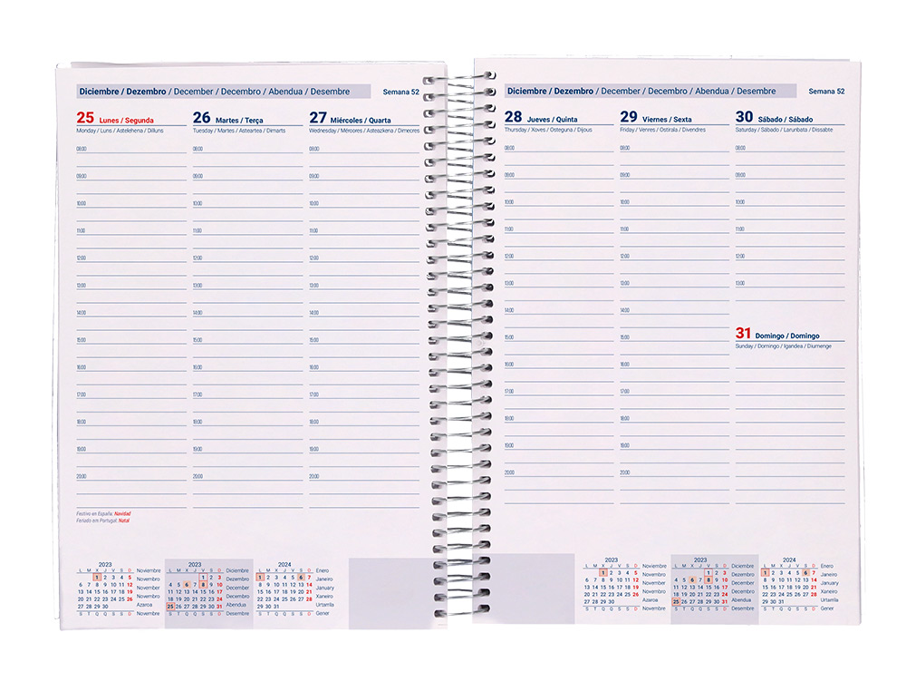 AGENDA ESPIRAL LIDERPAPEL TINOS A5 2024 SEMANA VISTA CAPA POLIPROPILENO PERSONALIZAVEL PAPEL 70 GR