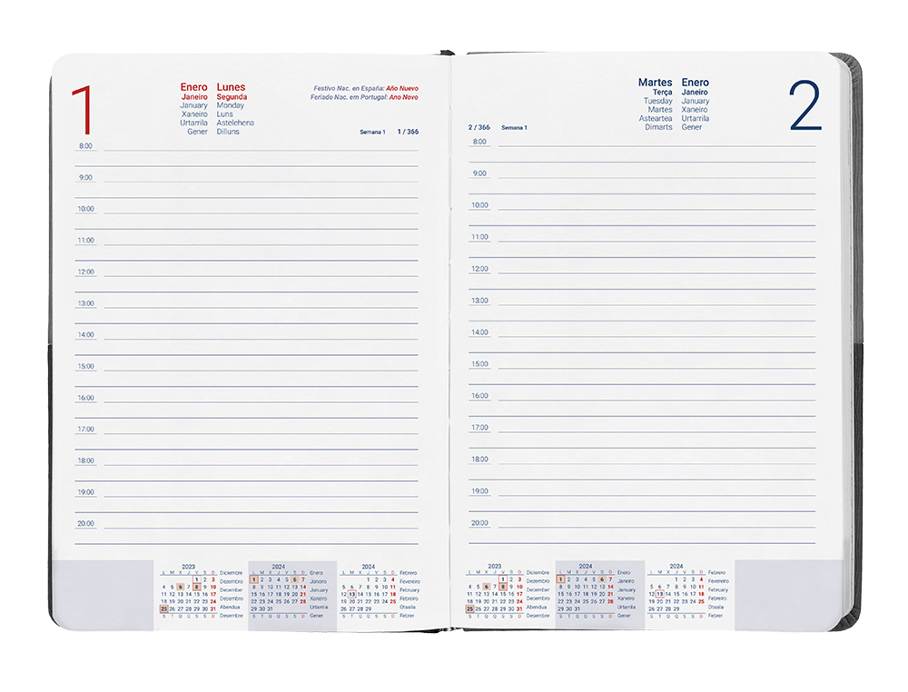 AGENDA ENCADERNADA LIDERPAPEL LEONTIO A5 2024 DIA PAGINA PAPEL 70GR COR CINZA