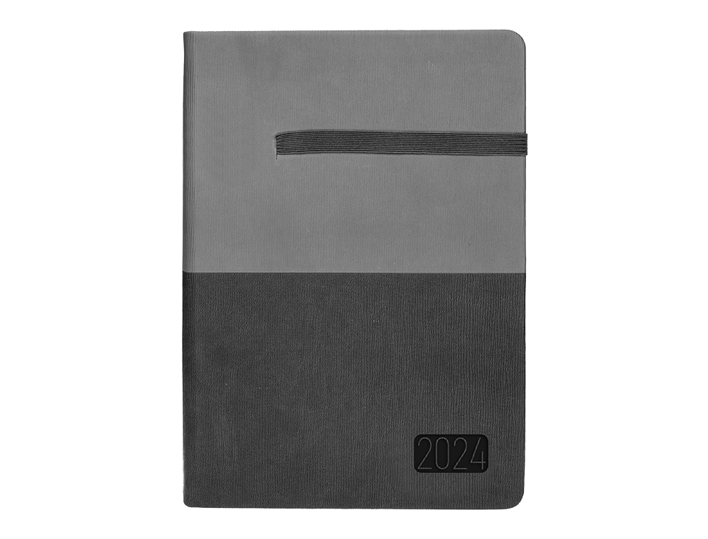AGENDA ENCADERNADA LIDERPAPEL LEONTIO A5 2024 DIA PAGINA PAPEL 70GR COR CINZA