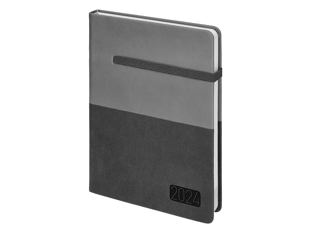 AGENDA ENCADERNADA LIDERPAPEL LEONTIO A5 2024 DIA PAGINA PAPEL 70GR COR CINZA