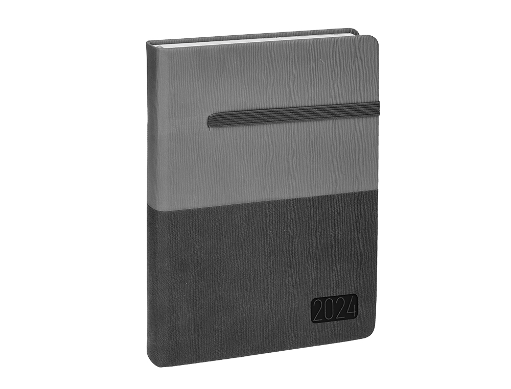 AGENDA ENCADERNADA LIDERPAPEL LEONTIO A5 2024 DIA PAGINA PAPEL 70GR COR CINZA