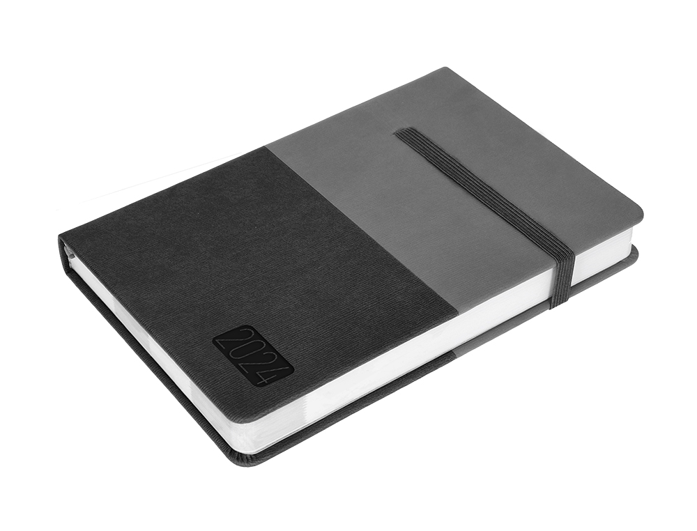 AGENDA ENCADERNADA LIDERPAPEL LEONTIO A5 2024 DIA PAGINA PAPEL 70GR COR CINZA