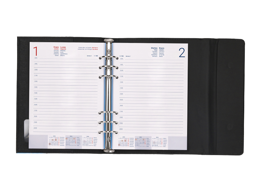 RECARGA AGENDA DE ANEIS LIDERPAPEL 14,8X20,5 CM 2024 DIA PAGINA PAPEL 70 GR