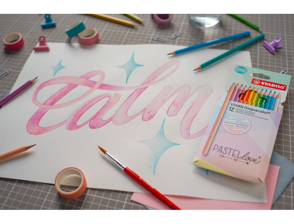 LAPIS DE COR STABILO AQUACOLOR AGUARELAVEIS PASTEL LOVE ESTOJO CARTAO DE 12 CORES SORTIDAS