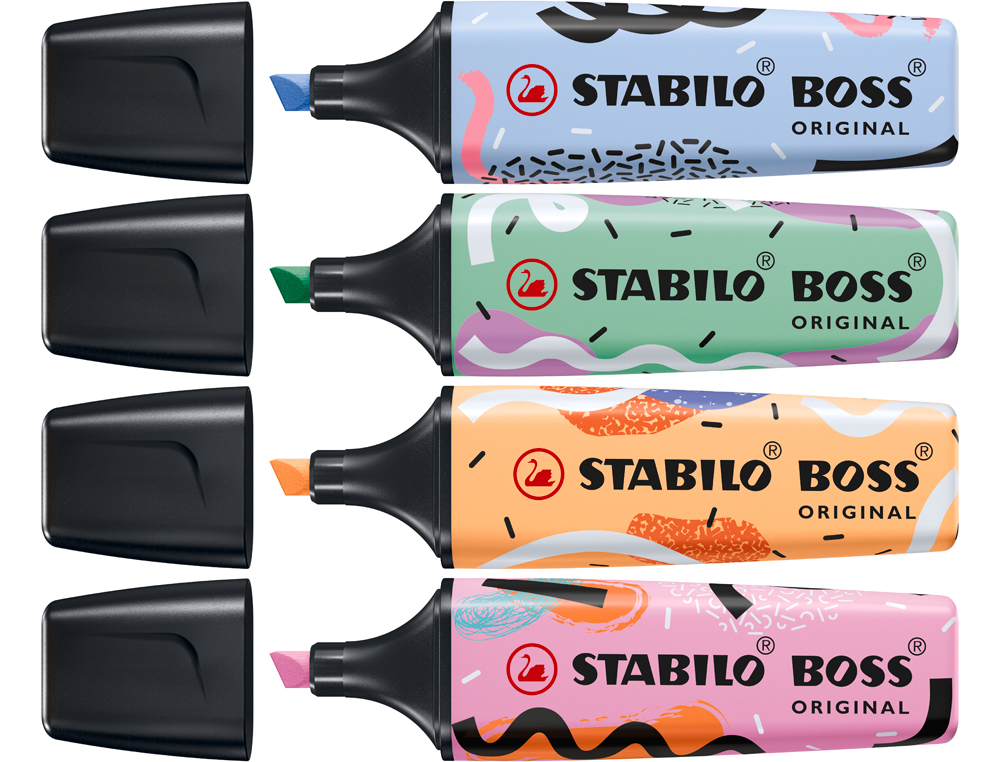 MARCADOR FLUORESCENTE STABILO BOSS ORIGINAL PASTEL BY JU SCHNEE EXPOSITOR BOIAO DE 30 UNIDADES CORES SORTIDAS