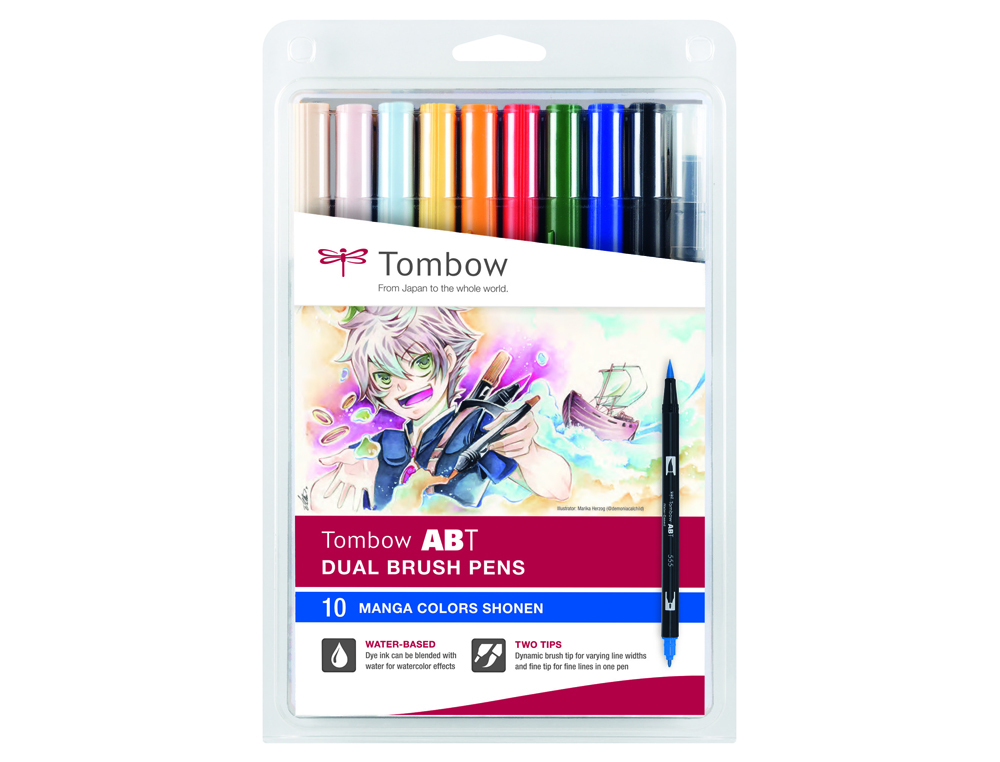 MARCADOR TOMBOW DUAL BRUSH PONTA DUPLA PINCEL ESTOJO DE 10 UNIDADES CORES SORTIDAS