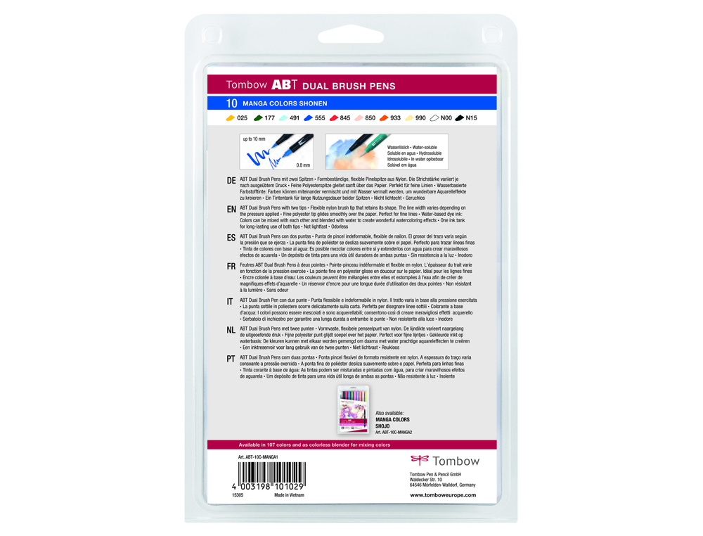 MARCADOR TOMBOW DUAL BRUSH PONTA DUPLA PINCEL ESTOJO DE 10 UNIDADES CORES SORTIDAS