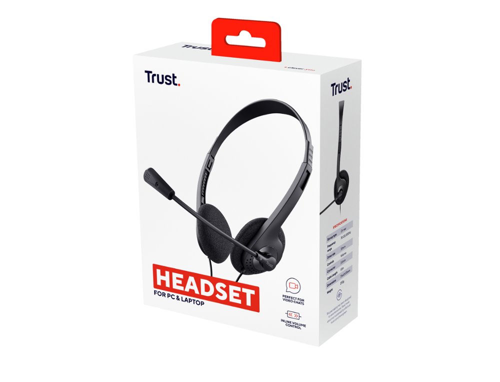 AURICULAR TRUST BASICS COM MICROFONE AJUSTAVEL USB 2.0 COMPRIMENTO CABO 180 CM COR PRETO