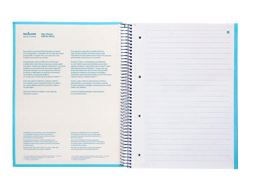 CADERNO ESPIRAL NAVIGATOR A4 MICRO CAPA FORRADA 80 F 80 GR PAUTADO 1 BANDA COR CELESTE