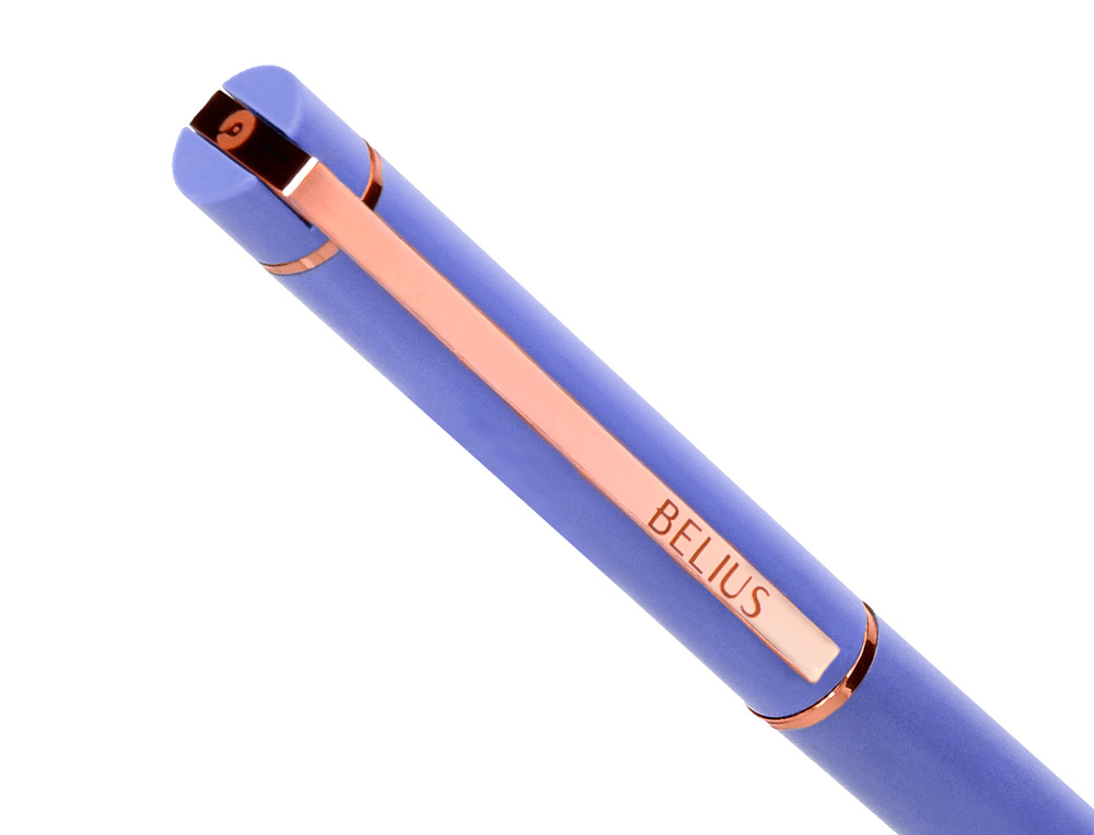 ESFEROGRAFICA BELIUS ROSE ALUMINIO DESENHO LAVANDA OURO ROSA TINTA AZUL CAIXA DESIGN