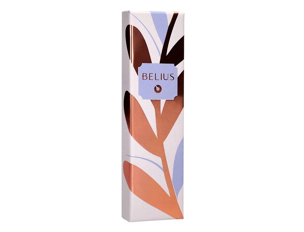 ESFEROGRAFICA BELIUS ROSE ALUMINIO DESENHO LAVANDA OURO ROSA TINTA AZUL CAIXA DESIGN