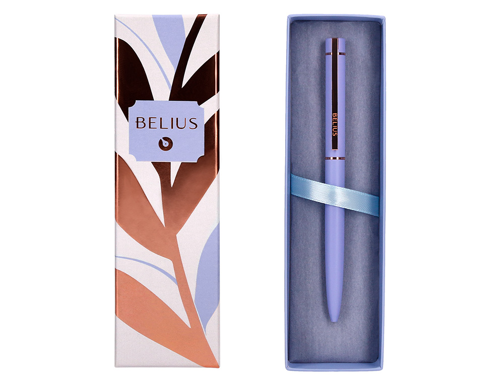 ESFEROGRAFICA BELIUS ROSE ALUMINIO DESENHO LAVANDA OURO ROSA TINTA AZUL CAIXA DESIGN