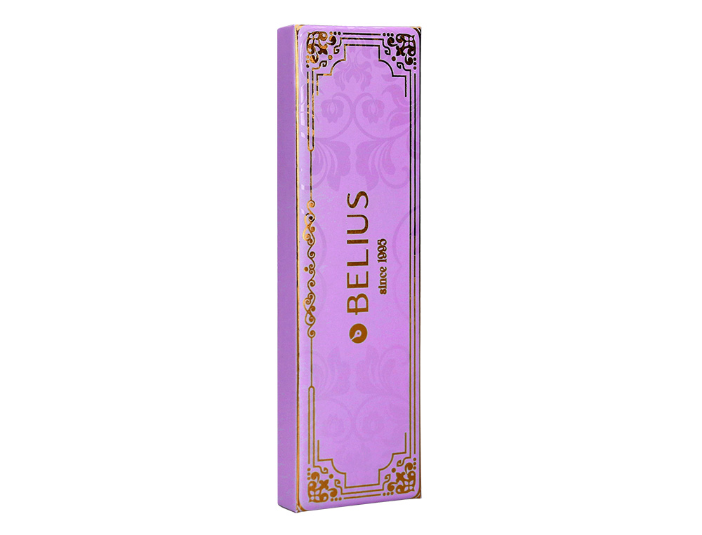 ESFEROGRAFICA BELIUS MACARON BLISS ALUMINIO DESENHO HEXAGONAL ROXO E DOURADO TINTA AZUL CAIXA DESIGN
